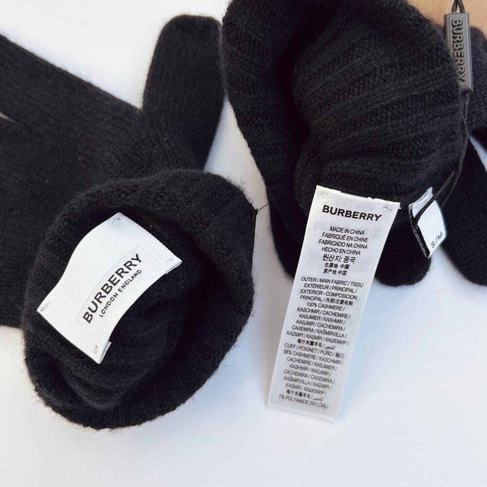 Burberry Kingdom Logo Cashmere Gloves in Black and White Size Small/Medium‎ - Picture 7 of 8